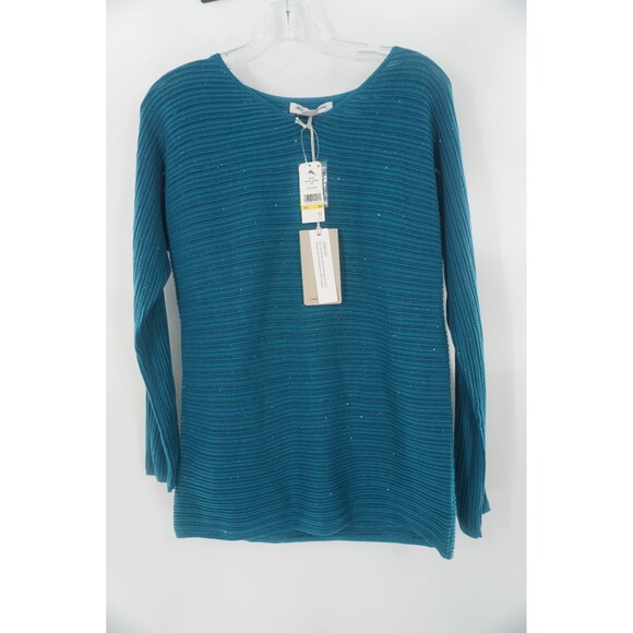 Tommy Bahama Teal/Blue Ribbed Knit Pullover Tunic Sweater Comfort/Work Top Sz M - Picture 1 of 9